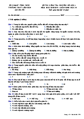 Đề thi kiểm tra chuyên đề lần 4 môn Sinh học Lớp 10 - Mã đề 570 - Năm học 2018-2019 - Trường THPT Liễn Sơn